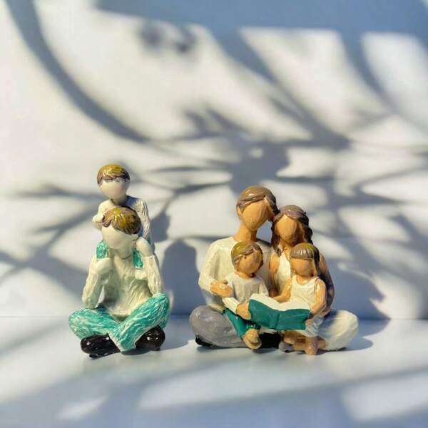 1 pieza Estatua de familia para decoración del hogar, Familia de 4 miembros/Padre e hijo jugando, Mejor figurilla decorativa para el hogar