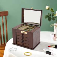 Boîte à bijoux en bois à 6 niveaux avec miroir et 4 tiroirs, organisateur de bijoux pour colliers, bracelets, montres. Idéal pour la rentrée scolaire et le stockage en dortoir.