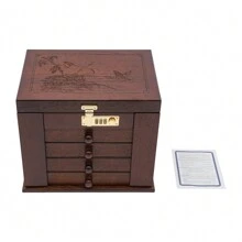 Boîte à bijoux en bois à 6 niveaux avec miroir et 4 tiroirs, organisateur de bijoux pour colliers, bracelets, montres. Idéal pour la rentrée scolaire et le stockage en dortoir.