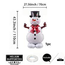 3 件圣诞立式气球套装 - 4D 立式充气雪人、圣诞老人、驯鹿铝箔气球，适合新年圣诞派对装饰，室内和室外 - 彩色 - 查看 2