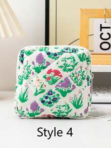 1 件全印花花卉迷你化妆品收纳袋卫生巾袋女孩卫生棉条收纳袋女士化妆包零钱包化妆包卫生棉条收纳袋内衣卫生棉条月经杯可重复使用防水旅行大学宿舍家庭浴室返校用品 - 彩色 - 查看 10