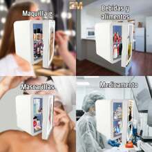 Mini Skincare Fridge With Dimmable LED Light Mirror, Portable Refrigerator, Heater, Cooler
