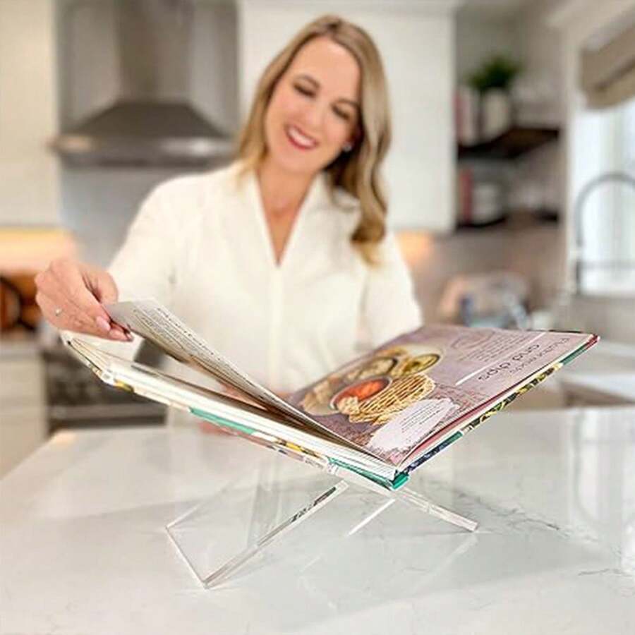 1 Pc X-Shape Clear Acrylic Book Stand, Creative Desktop Book Display Stands For Textbook, Cookbook And Magazine - Transparent - View 1