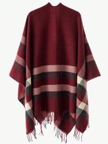 1 件女士经典格子条纹图案斗篷围巾，柔软温暖休闲百搭披肩适合秋冬季日常使用 - 彩色 - 查看 7