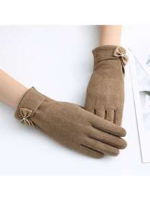 1 para jednokolorowych rękawiczek dekoracyjnych z kokardą Stylowe ciepłe rękawiczki z polaru do ekranów dotykowych Zimowe rękawiczki do jazdy na zewnątrz odporne na zimno