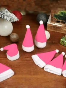 4/6/8/10 件/套节日派对装饰、圣诞刀叉迷你帽、粉色迷你圣诞帽、毛茸茸的圣诞配饰、酒瓶刀叉餐桌装饰 - 粉色 - 查看 4