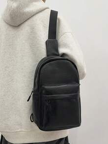 新款时尚简约男士 PU 胸包，大容量休闲斜挎单肩包，适合户外旅行、购物、男女通用礼物 万圣节圣诞节冬季圣诞礼物 男士包 男士包 斜挎包 侧包 男士笔记本电脑礼物 时尚休闲感恩节秋季钱包 节日收纳包 斜挎包 腰包 腰包 骑行包 腰包 男士礼物 黑色包 徒步旅行 学生 多功能便携式 爸爸礼物 男朋友礼物 度假 - 黑色 - 查看 2