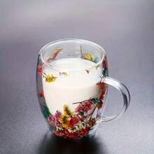 4pcs, Dried Flowers Inside Glass Coffee Mugs, 11.83oz Double-Walled Espresso Coffee Cups, Heat Insulated Water Cups, Summer Winter Drinkware, Birthday Gifts - 彩色 - 查看 3