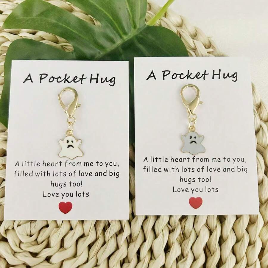 1 chiếc móc khóa Mini Ghost bằng hợp kim kẽm, móc khóa mặt dây chuyền dễ thương có hình ôm túi đầy cảm hứng, phụ kiện túi xách - Không tráng phủ, Không dệt, Trắng/Xám - trắng - Xem 1