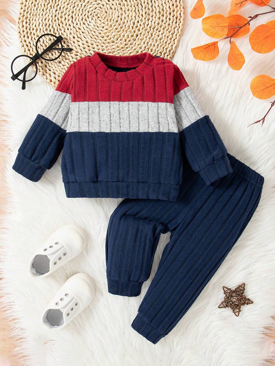 Bộ quần dài tay phối màu đơn giản cho bé trai - Màu xanh hải quân - Xem 1
