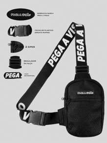 Pega A Visao Shoulder Bag Mini Crossbody Bag Black Wide Strap Black + Men's Bucket Hat Colorful Eye Catcher - 粉色 - 查看 4
