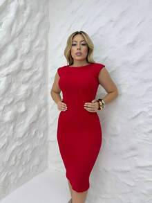 Women's Red Party Midi Dress With Open Back Elegant New Release - 紅色 - 查看 5