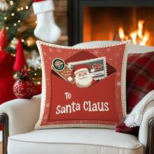 1 件 17.7 英寸 X 17.7 英寸（45x45 厘米）红色圣诞致圣诞老人抱枕套（单面印花），天鹅绒靠垫套，适用于沙发、床、汽车等家居装饰，适合日常使用，高端简约设计 - 信封 - 查看 7