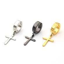 Cross  Hoop Clip Earring No Hole Required Silver  Female Stainless Steel Ready For Delivery Comfortable - 金色 - 查看 5