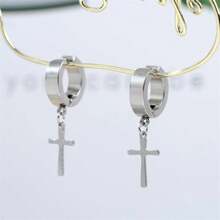 Cross  Hoop Clip Earring No Hole Required Silver  Female Stainless Steel Ready For Delivery Comfortable - 金色 - 查看 3