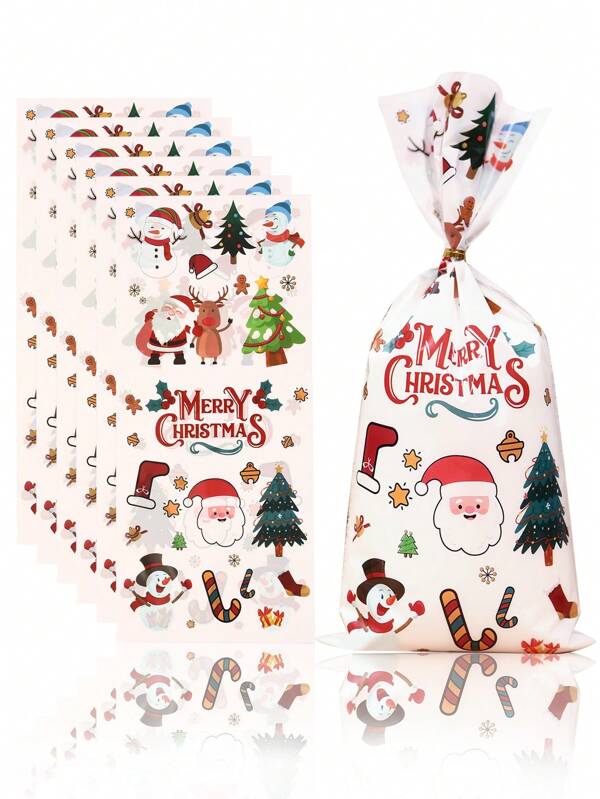 25/50/100 unidades de sacos plásticos para presente de Feliz Natal, sacos para lembrancinhas de Natal do Papai Noel, decorações de Natal para casa 2024, sacos para embrulho de presentes de Natal, sacos para embalagem de Ano Novo