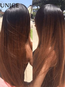 Unice Hair DoubleWear 4x4 Yaki Straight Wig Ombre Chestnut Brown & Honey Blonde Higlight 2 Styles In 1 Put On And Go Wig Glueless Human Hair - 流行色(其他顏色) - 查看 4