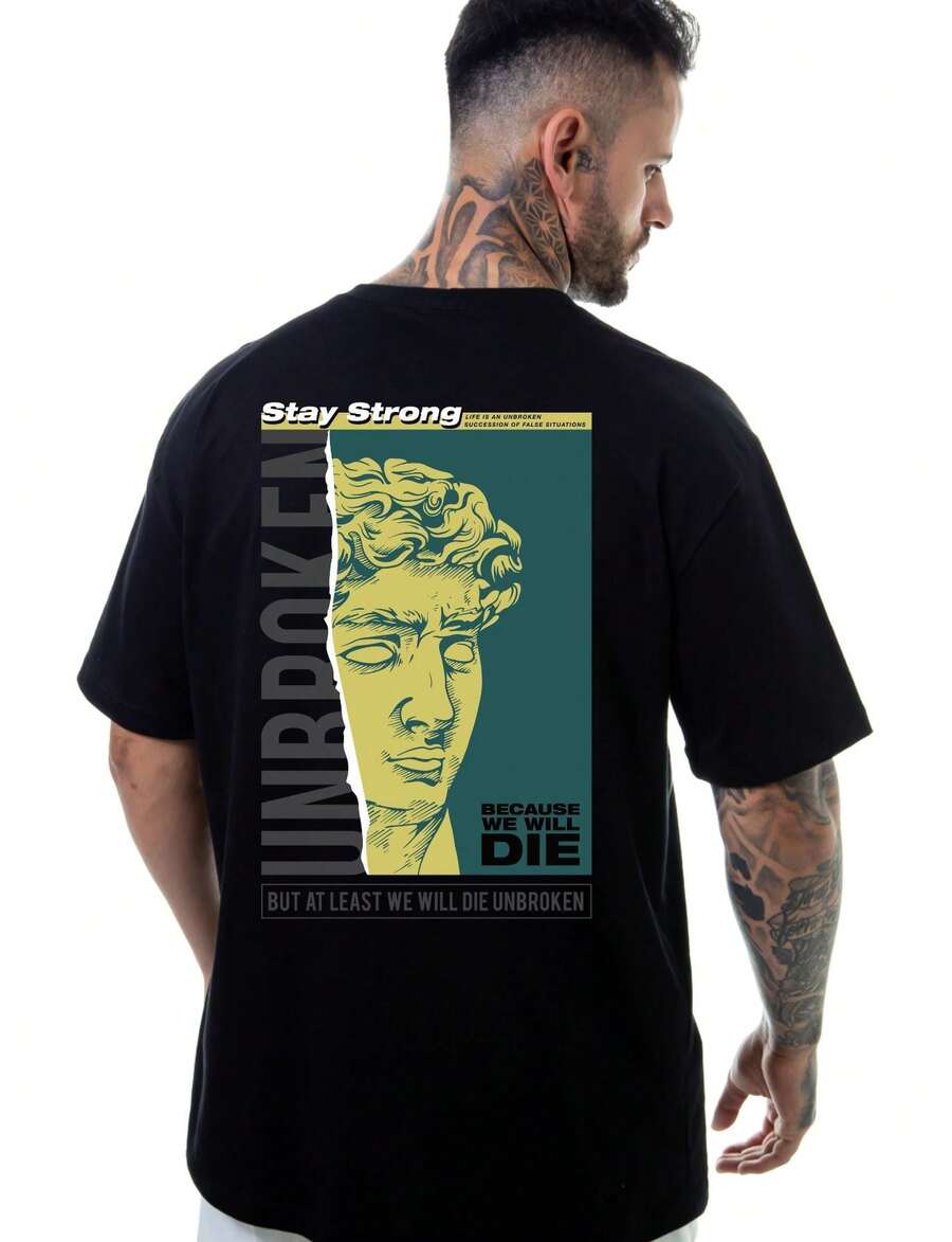 Stay Strong Oversized T-Shirt Black Premium T-Shirt Men's Women's 100% Cotton Reinforced Street Fashion - 黑色 - 查看 1