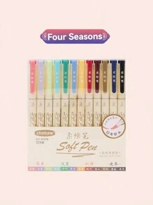 12 件套复古彩色马克套装书法刻字画笔软毛笔尖彩色水性颜料墨水书法设计绘图美术用品学生学校用品文具 - 彩色 - 查看 11