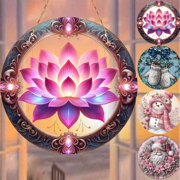 1 pieza, Atrapasol de acrílico con diseño colgante de loto (20cm*20cm/8in*8in) Atrapador de luz de loto, Decoración de flor de loto, Regalo de inauguración de casa, Decoraciones navideñas, Accesorio central para coronas, Decoración de habitación, Decoración del hogar, Decoración de jardín, Decoración de patio, Decoración de pared
