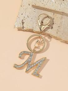 1 件女士时尚 A-Z 字母水钻装饰钥匙链吊坠钥匙圈钱包手提包饰品 - 銀色 - 查看 12