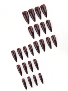 Sanrio Transform Your Nails With 24pcs Long Stiletto French Style Modern Classic Simple Dark Coffee Brown Solid Color Full Cover Fake Press On Nail Kit For Winter Daily Wear Will Give Your Look A Gentle