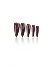 Sanrio Transform Your Nails With 24pcs Long Stiletto French Style Modern Classic Simple Dark Coffee Brown Solid Color Full Cover Fake Press On Nail Kit For Winter Daily Wear Will Give Your Look A Gentle