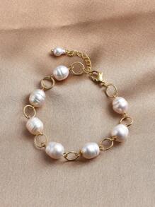 1 件 18K 镀金天然淡水珍珠手链，适合作为女性的生日/婚礼/派对礼物 - 查看 1