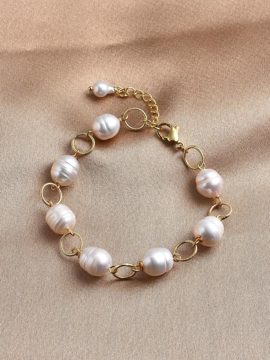 1 件 18K 镀金天然淡水珍珠手链，适合作为女性的生日/婚礼/派对礼物 - 查看 1