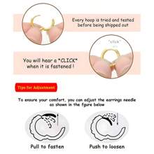 Unisex Small Gold Hoop Earrings, Cartilage Earrings, Stainless Steel Hinged Earrings, Ear Cuff Earrings, Delicate Ear Piercing Jewelry, CZ Flat Bottom Stud Earrings - 3 Pairs - View 7