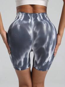 Auroral 女士高腰渐变瑜伽短裤、提臀收腹运动健身短裤、透气骑行短裤 - 灰色 - 查看 2