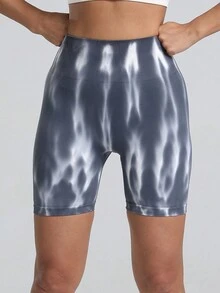 Auroral 女士高腰渐变瑜伽短裤、提臀收腹运动健身短裤、透气骑行短裤 - 灰色 - 查看 5