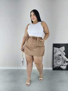 Short Saia Plus Size Alfaiataria com Cinto várias cores Verão