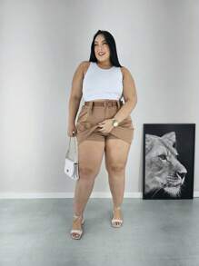 Short Saia Plus Size Alfaiataria com Cinto várias cores Verão
