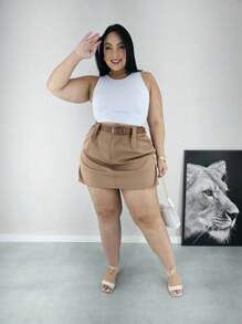 Short Saia Plus Size Alfaiataria com Cinto várias cores Verão