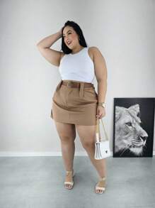 Short Saia Plus Size Alfaiataria com Cinto várias cores Verão