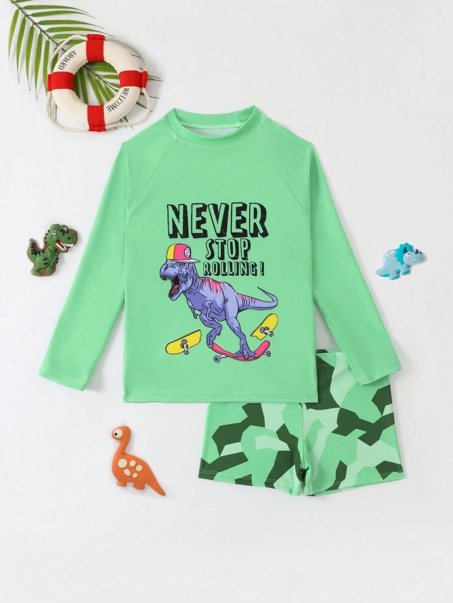 RWX VEST Kids Boys' Beach Set With Skater Dinosaur Print – Radical Style For Summer! I3066 - 綠色 - 查看 1