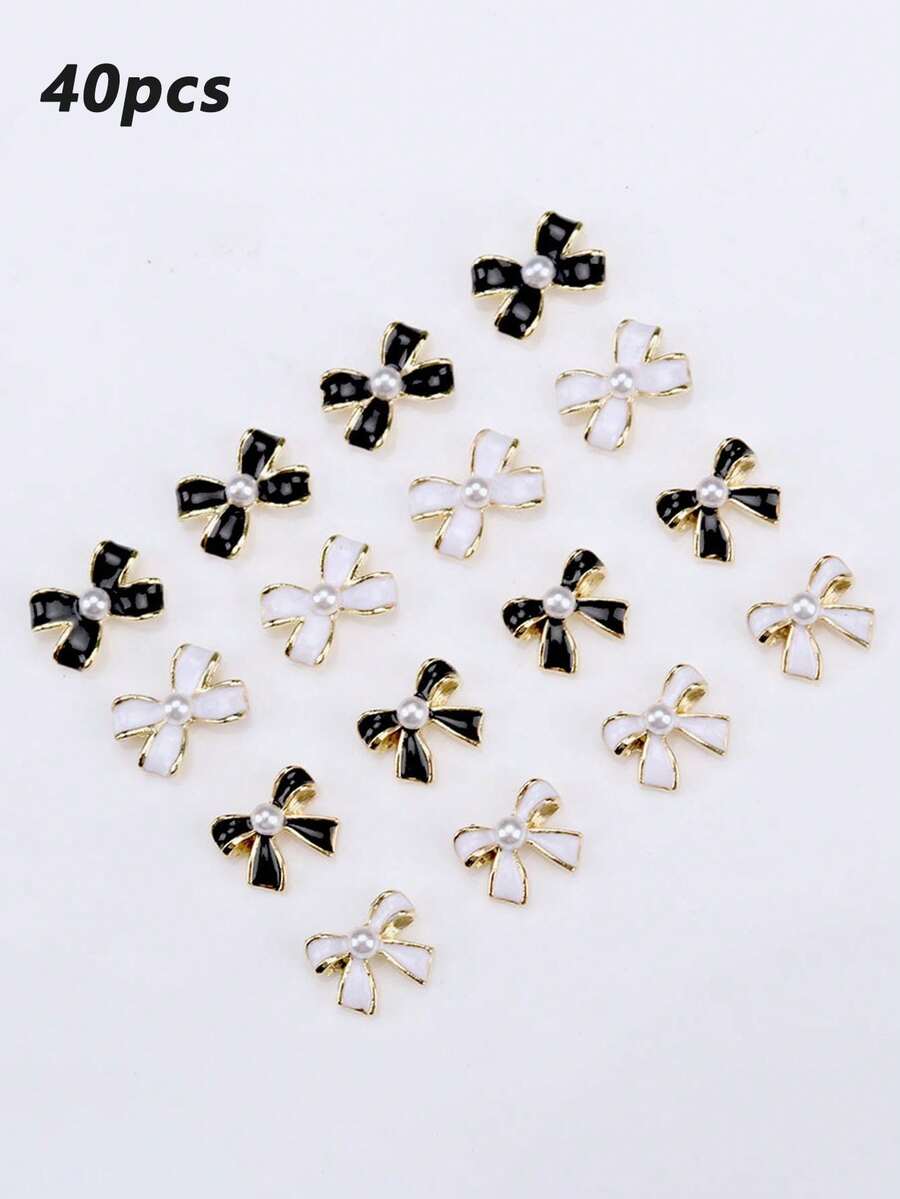 40个装时尚个性蝴蝶结珍珠指甲水钻饰品 - 彩色 - 查看 1