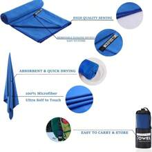 2pcs Solid Color Quick Dry Towel Set - Super Soft Microfiber Fast Drying Towels For Swimming, Beach, Gym, Camping & Travel, Bath Towel Included, Beach Essentials, Beach Accessories, Pool Float - Sapphire - View 9