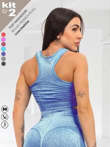 Kit With 2 Cropped Swim Tops Gym Fitness Casual Day To Day Workout Sport Light And Fresh - Nhiều màu - Xem 3