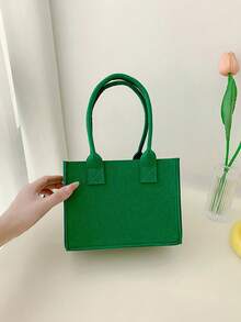 1 件轻便迷你纯色儿童毛毡挎包，无封口双手柄手提包，适合儿童/女孩购物/旅行/日常使用 - 綠色 - 查看 11