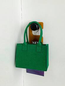 1 件轻便迷你纯色儿童毛毡挎包，无封口双手柄手提包，适合儿童/女孩购物/旅行/日常使用 - 綠色 - 查看 6