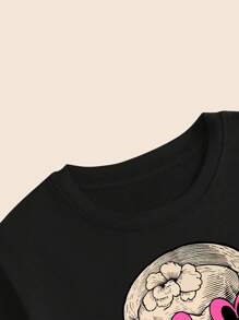 Skull With Heart In The Eye Printed T-Shirt Babylook Short Sleeve Comfort Casual Streetwear Basic - 所以 - 查看 4