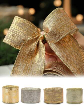 1Pc Christmas Decoration Wrapping Ribbon, Birthday Gift Wrapping Ribbon, Potted Plant Decoration Accessories, Wedding Gift Wrapping, Eid Decoration, Graduation Gift Wrapping, Handmade DIY Gift Wrapping Ribbon, Glitter Ribbon Bow Decoration Material Ribbon For Wrapping Gift Boxes