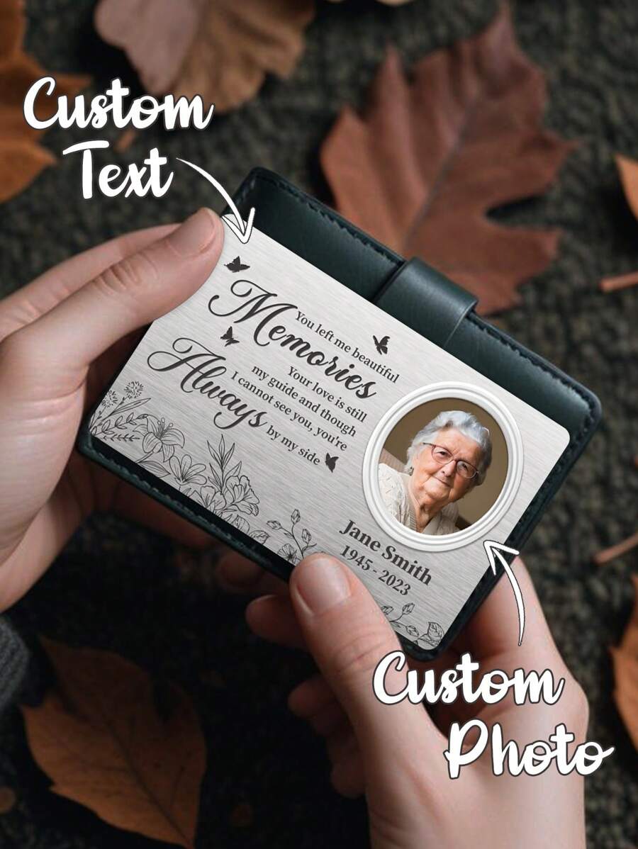 1pc Custom Photo Wallet Card, Personalized Memorial Text Wallet Card, Custom Photo Keepsake Purse Card, Personalized Engraved Photo And Text Purse Card, Memorial Gift For Loss Of Loved One Personalized Wallet Card With Picture In Your Pocket