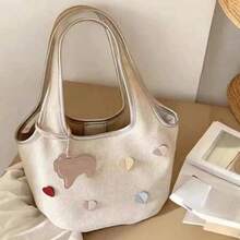 Túi xách vải Canvas 2024 Túi mới dễ thương Giỏ đựng rau Túi tote tình yêu - Màu be - Xem 9