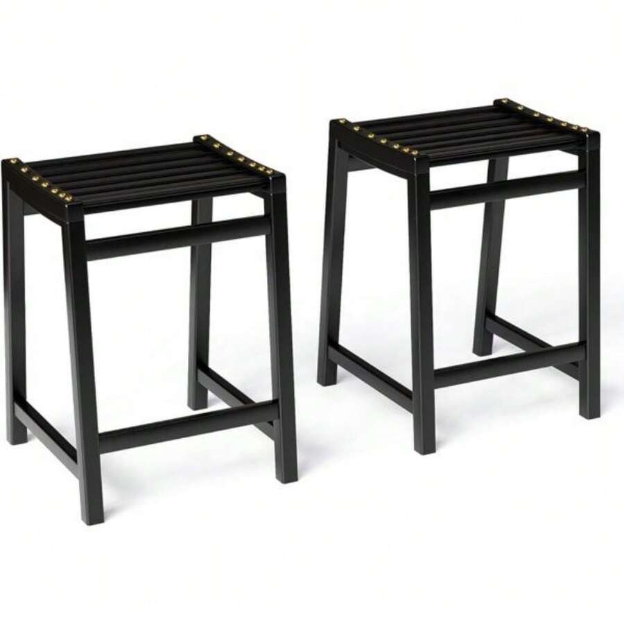 Bar Stools, Set Of 2 Bar Chairs,24 Inch Bamboo Modern Counter Height Stools, Kitchen Counter Stools For Kitchen Island, Dining Room, Counter, Bar - màu đen - Xem 1
