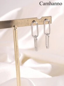 1pair Minimalist Stainless Steel Chain Drop Earrings, Suitable For Women's Daily Adornment - Silver - View 7