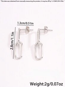 1pair Minimalist Stainless Steel Chain Drop Earrings, Suitable For Women's Daily Adornment - Silver - View 9