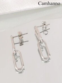 1pair Minimalist Stainless Steel Chain Drop Earrings, Suitable For Women's Daily Adornment - Silver - View 3